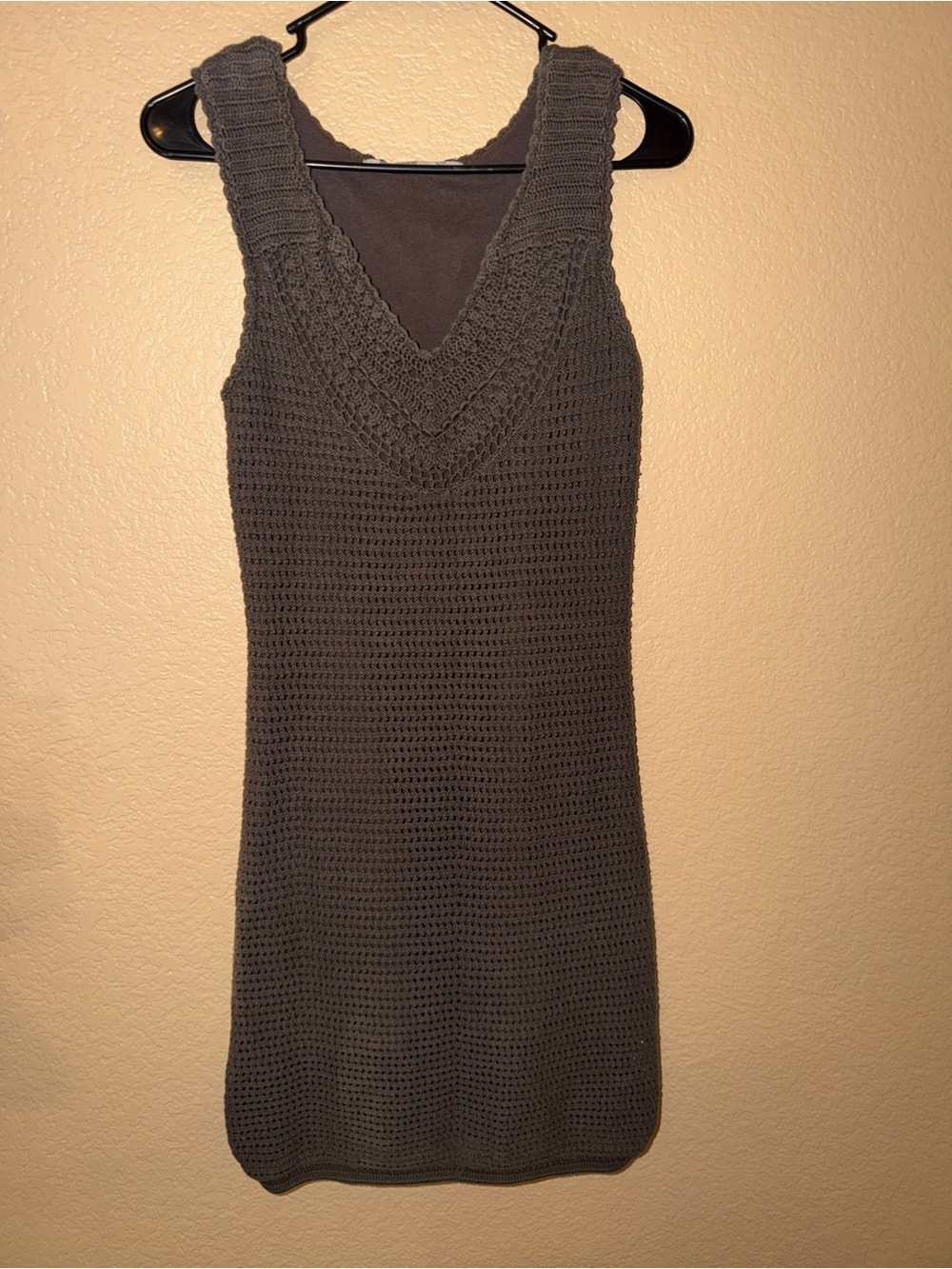 Vintage Athleta Sleeveless Crochet Knit Tank Dress in Brown